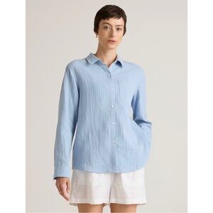 QUINCE 100% Organic Cotton Gauze Long Sleeve Shirt in Ocean Breeze Size S